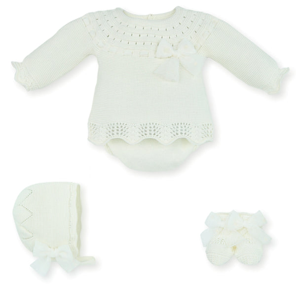 Mac Ilusion Ivory Four Piece Knitted Outfit With Tulle Bow - 8435