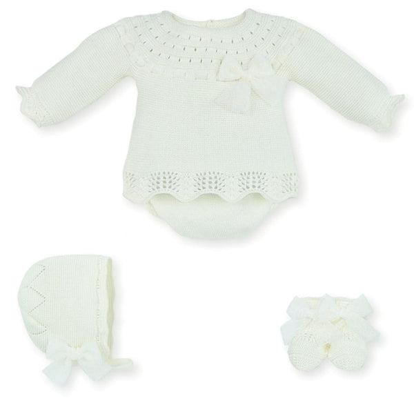 Mac Ilusion Ivory Four Piece Knitted Outfit With Tulle Bow - 8435