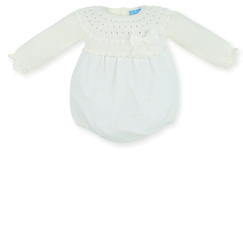 Mac Ilusion Cream Embroidered Romper With Tulle & Bow - 8554 - Matching Blanket Available