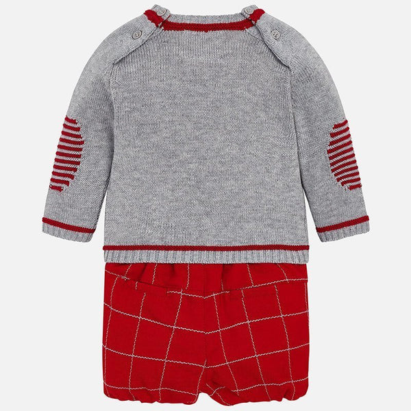 Mayoral Baby Boys Four Piece Set of tights, jumper, shorts and collared long sleeved vest top.2208