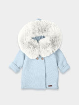 Mac ilusion Knitted Coat With Faux Fur Hood - 8697 Blue