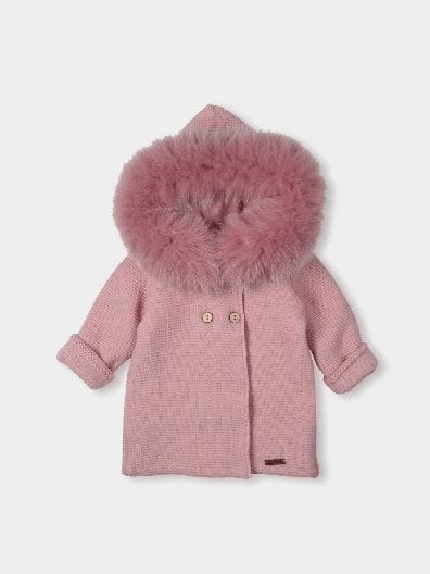 Mac ilusion Knitted Coat With Faux Fur Hood 8697 Pink