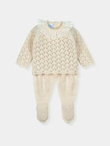 Mac Illusion Newborn Baby Unisex Beige And Cream Knitted Two Piece Outfit 8811
