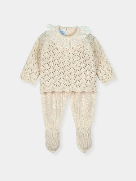 Mac Illusion Newborn Baby Unisex Beige And Cream Knitted Two Piece Outfit 8811