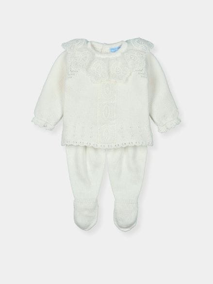 Mac ilusion Two Piece Knitted Top & Leggings Set With Lace Detail- 8816 - Ivory
