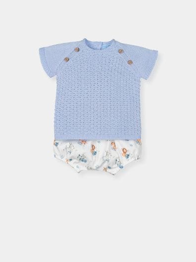 Mac ilusion Two Piece Knitted Top With Animal Print Jam Pants - 8822 - Nube Blue
