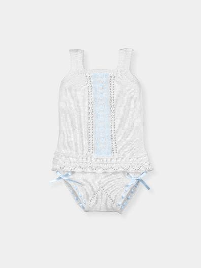 Mac ilusion Two Piece Knitted Vest & Jam Pants Set - 8862 - White/Blue/Green