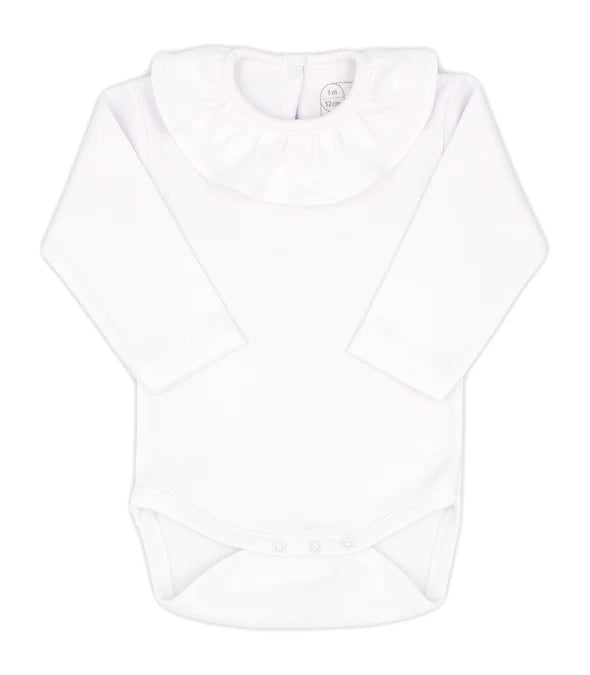 Rapife White Long Sleeved Frill Collared Vest Bodysuit - 902