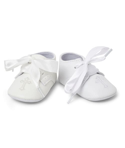 Sevva White Christening/Baptism Soft Sole Pram Shoes With Cross - 912