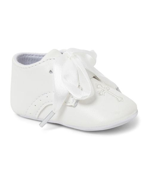 Sevva White Christening/Baptism Soft Sole Pram Shoes With Cross - 912