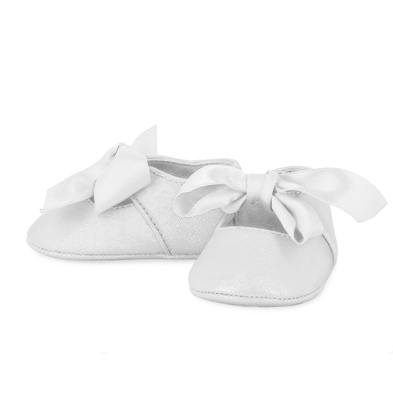 Mayoral white Mary Jane prams shoes with white tie satin bow - 9284