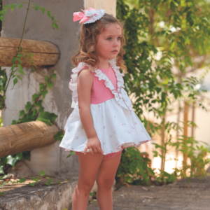 Dbb Collection Baby Girls Ivory & Deep Pink Rose Print Dress & Pants Set - 09604