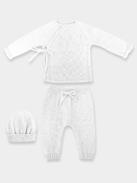 Mac Ilusion Newborn baby White Crossover Knitted Outfit BAS05W