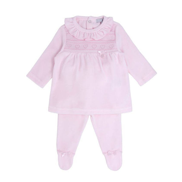 Blues Baby Pink Velour Smocked Heart 2 Piece BB0238