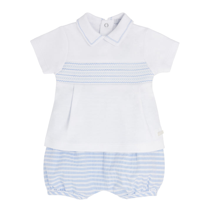Blues Baby Boys Seersucker Stripe Shorts Set With Smock Detail - BB0320