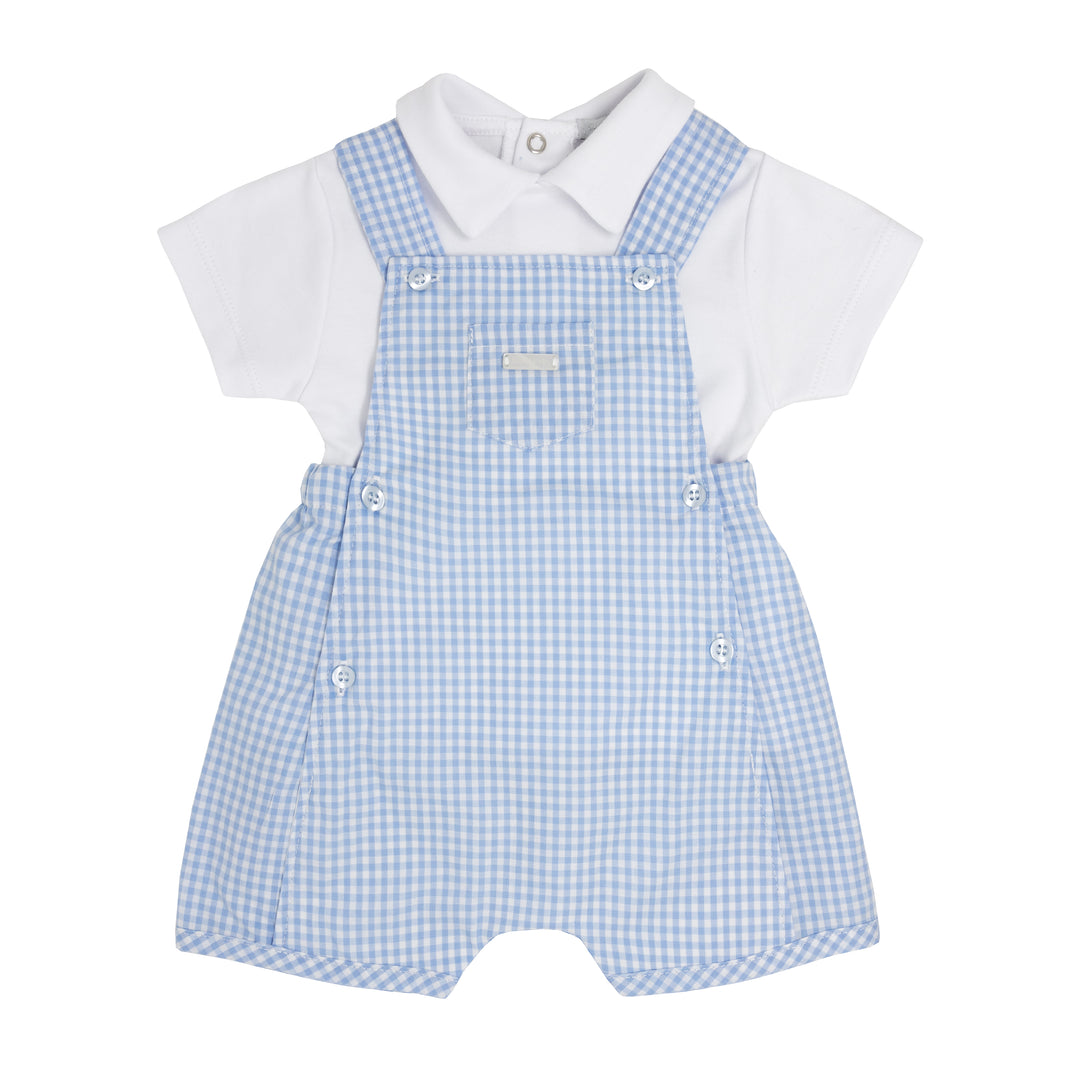 Blues Baby Blue & White Gingham Dungaree Set - BB0331