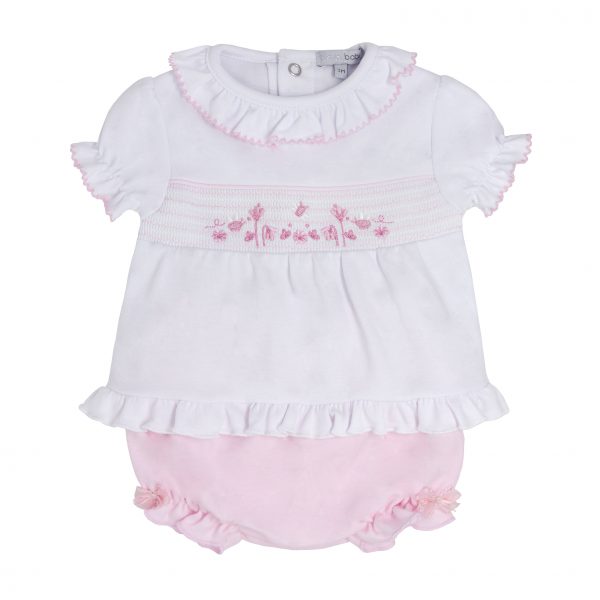 Blues Baby BB0344 Pink & White Smocked Two Piece Set - Summer