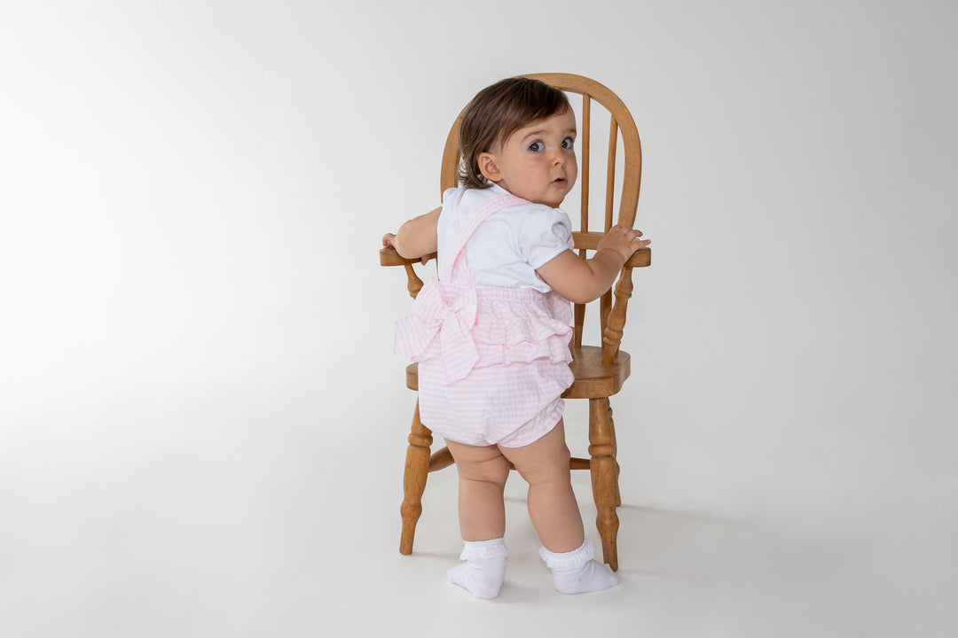 BLUES BABY BB0377 BOW APPLIQUE 2PC SUN ROMPER SET