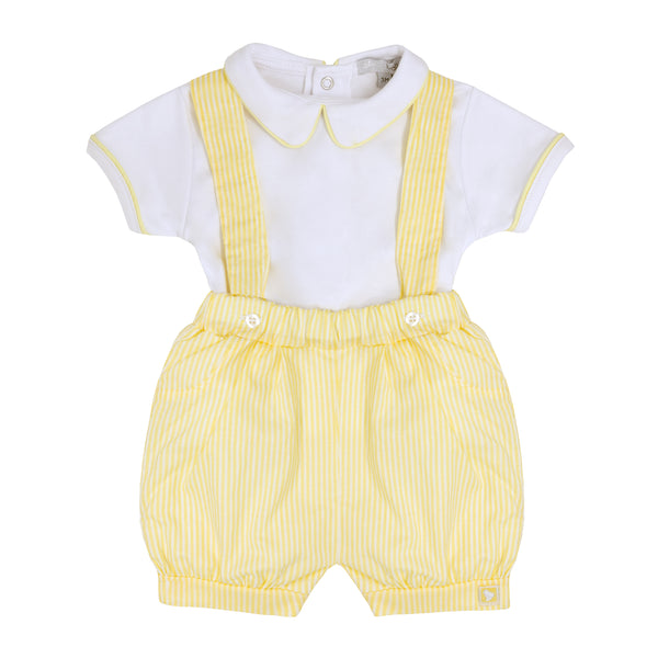 Blues Baby Lemon & White T-Shirt & Seersucker Dungaree Short Set - BB0409