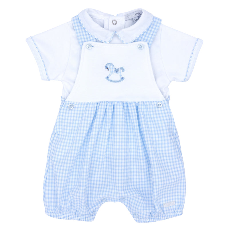 Blues Baby Boys Seersucker Dungaree & T-shirt With Rocking Horse Applique - BB1030