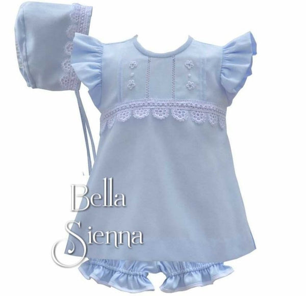 Pretty Originals Baby Girls Blue Dress Set With Lace Trim