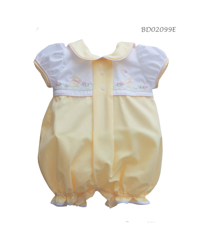 Pretty Originals Lemon, White & Pink Bunny Rabbit Romper  & Matching Headband - BD02099