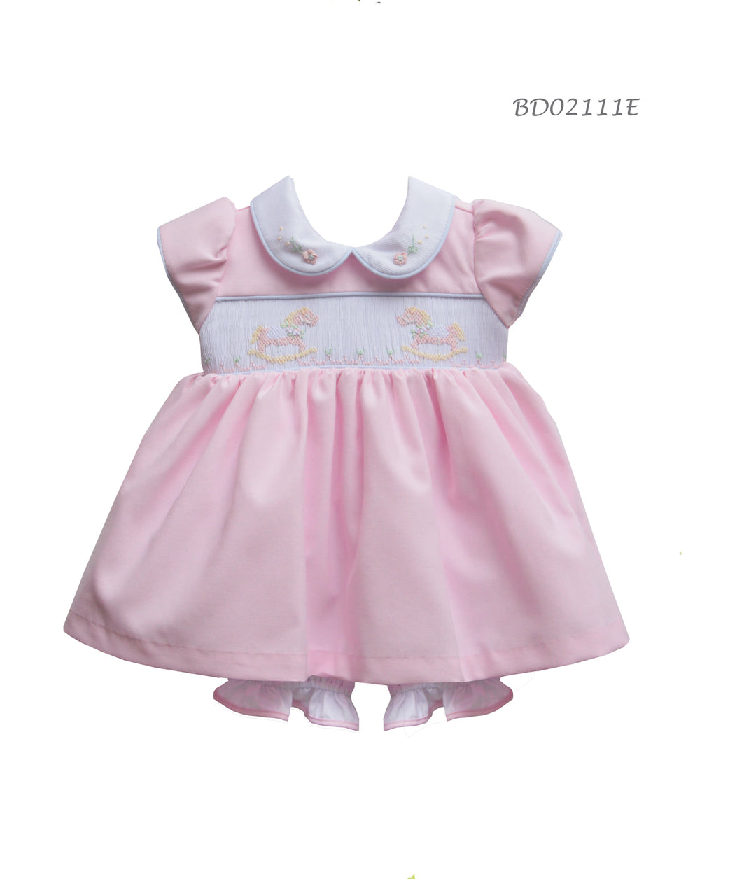 Pretty Originals Pink & White Smocked Rocking Horse Dress & Bloomers Set - BD02111