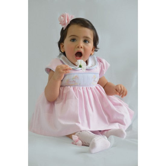 Pretty Originals Pink & White Smocked Rocking Horse Dress & Bloomers Set - BD02111