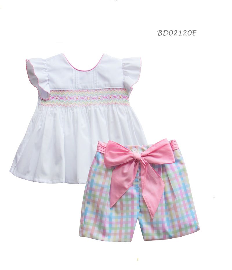 Pretty Originals Multicoloured Check Smocked Shorts Set - BD02120
