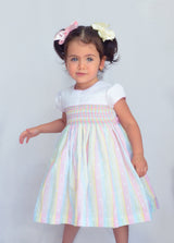 Pretty Originals Hand Smocked Multicoloured Dress & Matching Headband - BD02160