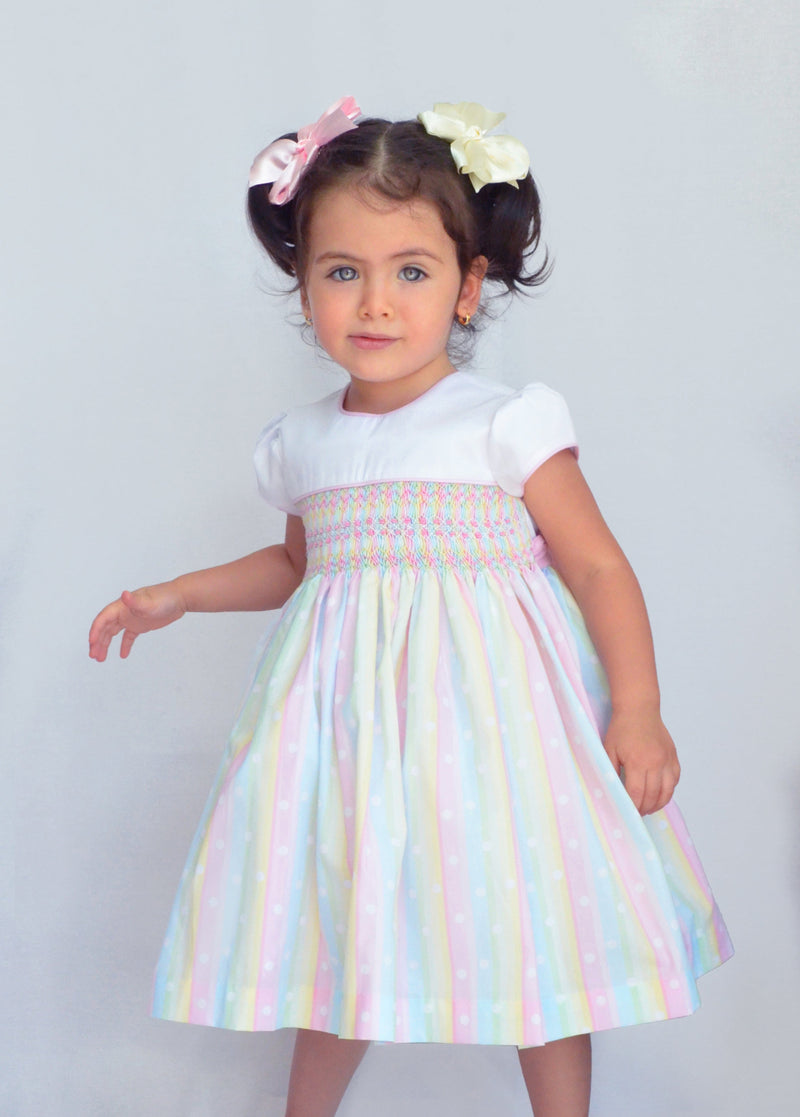 Pretty Originals Hand Smocked Multicoloured Dress & Matching Headband - BD02160