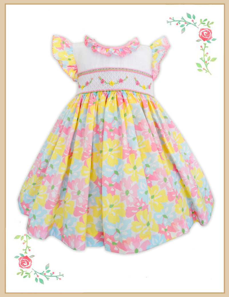 Pretty Originals Multicoloured Floral Hand Smocked Dress - BD02170