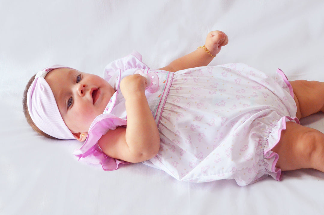 Pretty Originals Pink & White Embroidered Bunny Rabbit Romper - BD02176