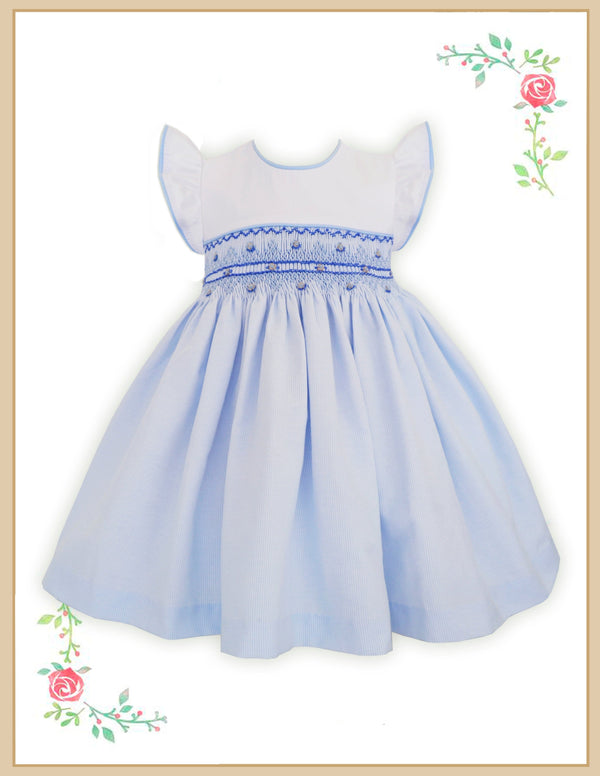 Pretty Originals Pale Blue & White Striped Hand Smocked Dress - BD02189