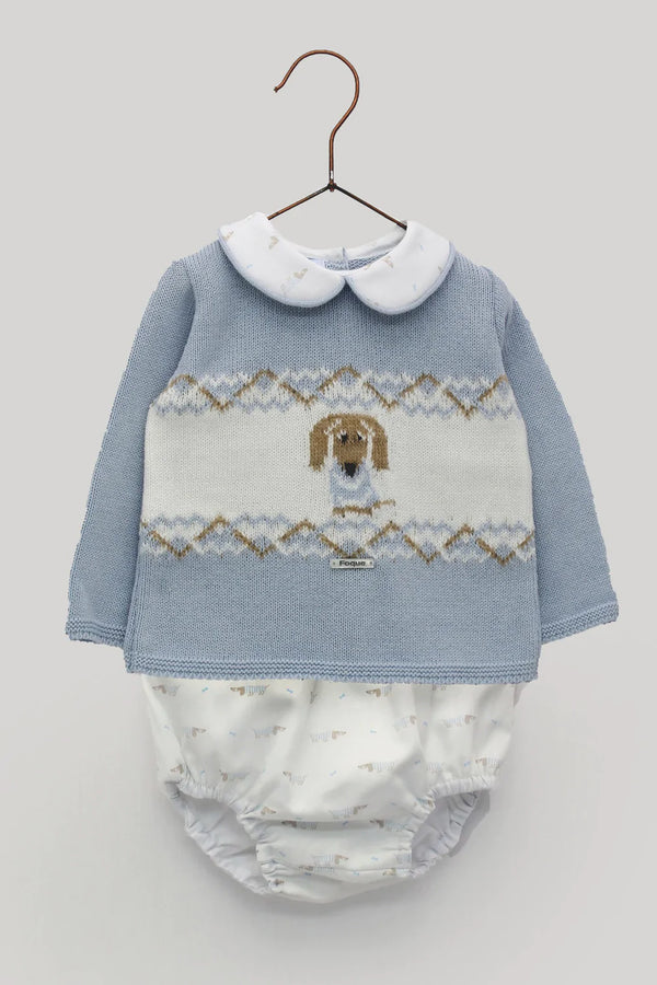 Foque Dachshund Blue Jumper & Jam Pants Set Sausage Dog - 2224514