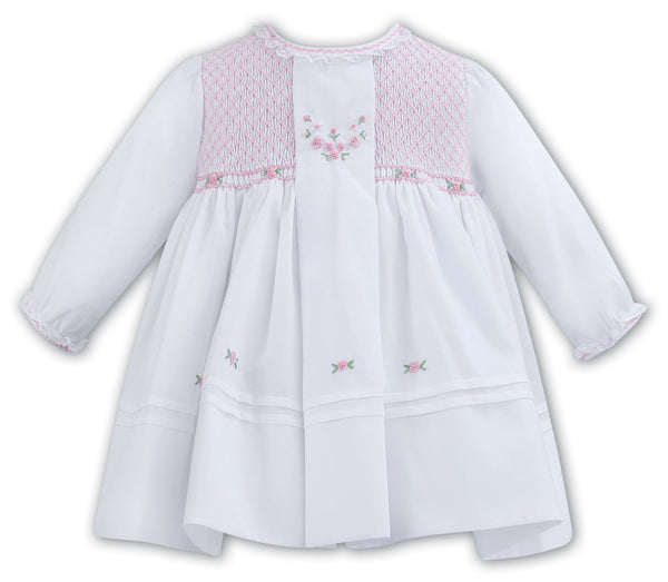 Sarah Louise White & Pink Smocked Long Sleeved Dress - Heritage Collection - C7002