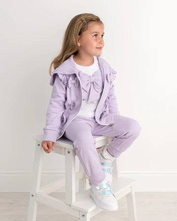 Caramelo Kids Diamonte Bow Three Piece Tracksuit - C0314124- Lilac
