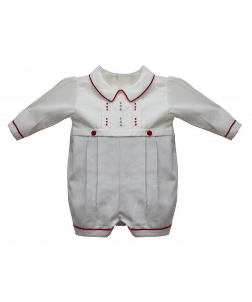 Pretty Originals Boys Ivory/Grey/Red Long Sleeved Romper - DL08090