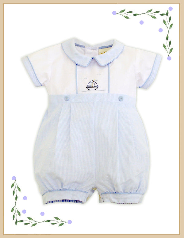 Pretty Originals Blue & White Sail Boat Romper - DL08116