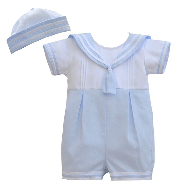 Pretty Originals Blue & White Sailor Romper With Matching Hat - DL61889 - Summer