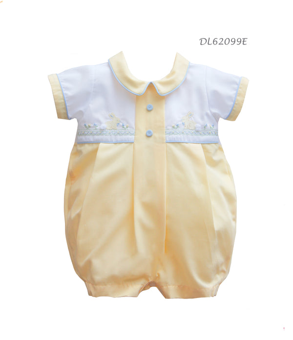 Pretty Originals Lemon, White & Blue Bunny Rabbit Romper  & Matching Hat - DL62099