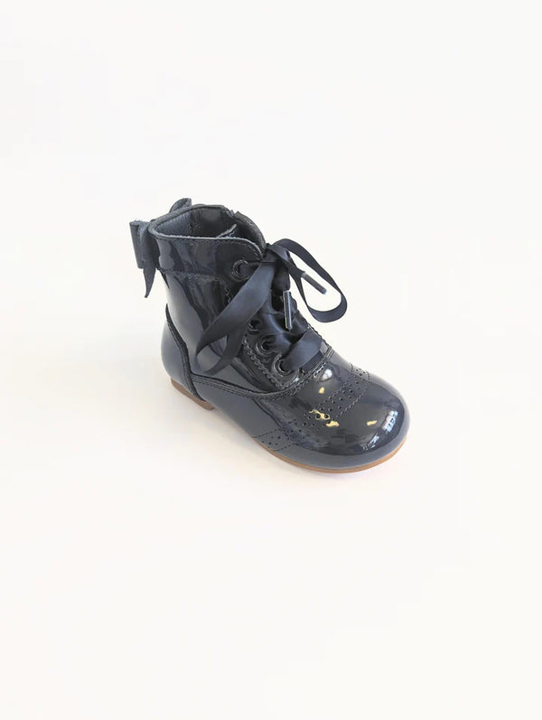 Beau Kid Navy Patent Leather Boots - Daisy