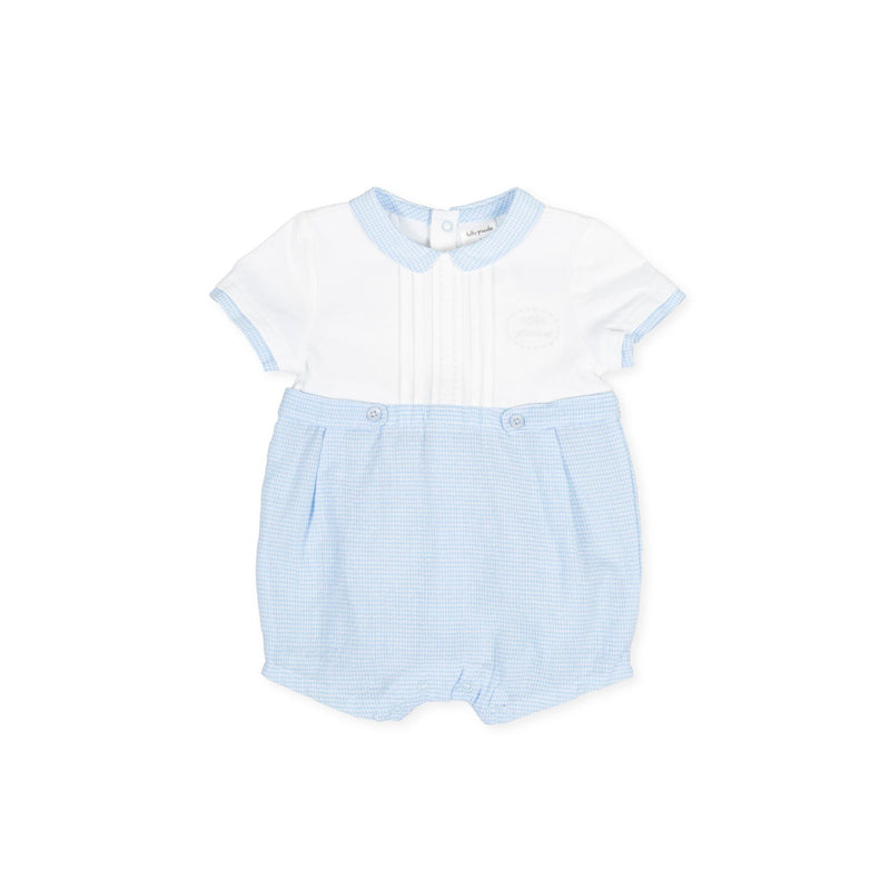 Tutto Piccolo White and blue gingham check romper with peter pan collar 8284