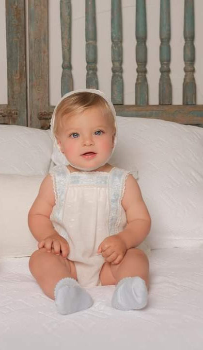 Miranda Unisex Ivory & Blue Romper - 0020