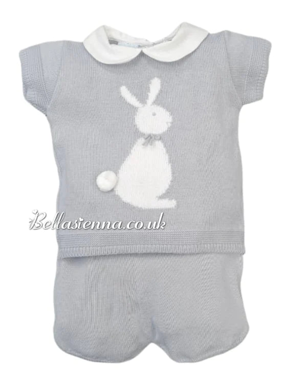 Granlei Baby Boys Fine Knitted Bunny Short Set Grey