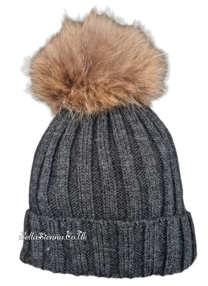 Rahigo Charcoal Grey Pom Pom Hat