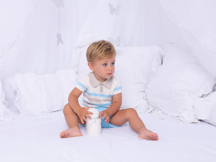 Granlei, Cream/Blue and Beige shorts set for younger boys - 122-406