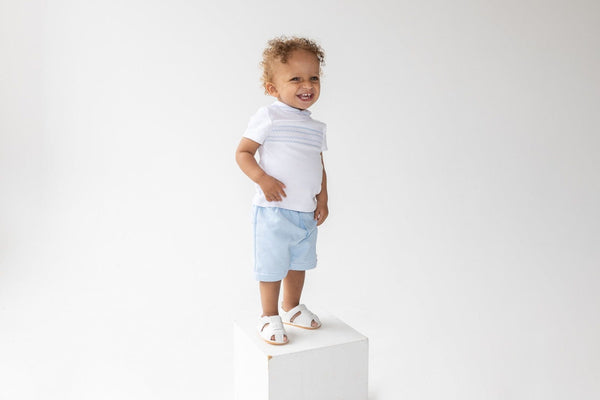 Blues Baby White & Baby Blue Smocked Detail Shorts & T-Shirt Set - BB0306