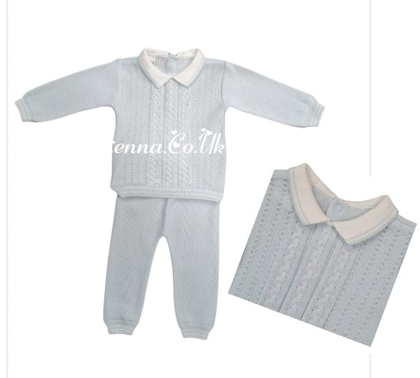 Pretty Originals Baby Blue & White Cable Knit 2 Piece Set