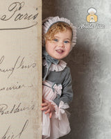 Abuela Tata Grey & Pink Dress Pants & Bonnet Set With Tulle & Bow On The Back - 1299326